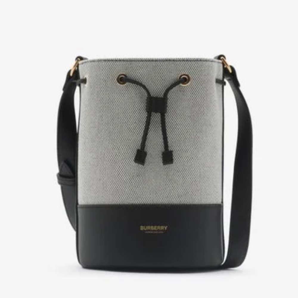 Burberry Women's Black Mini Leather Canvas Bucket Crossbody Bag